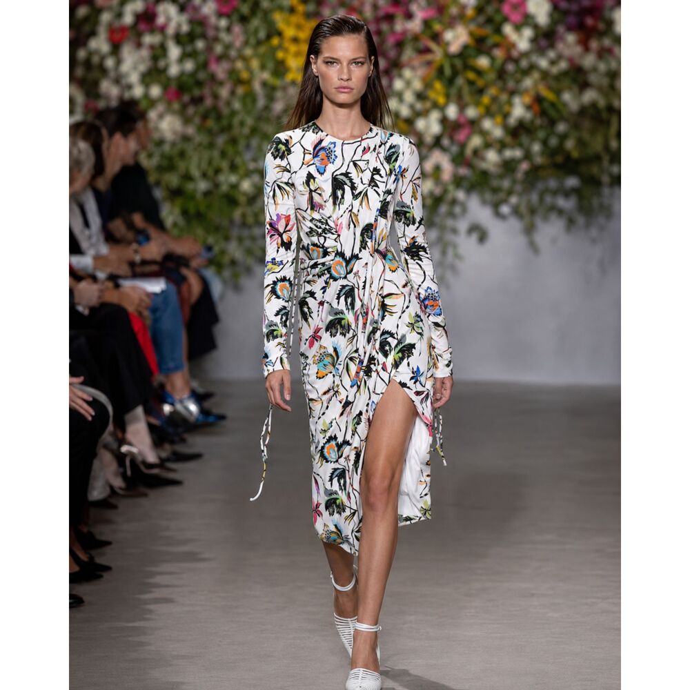 Jason Wu Spring 2018 Runway Floral Draped Midi Dress Size L Made in USA